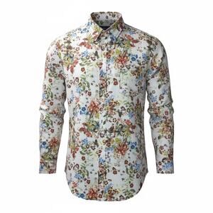 Visconti Uomo Floral Button-Up Shirt 3XL Big & Tall Mercerized Cotton